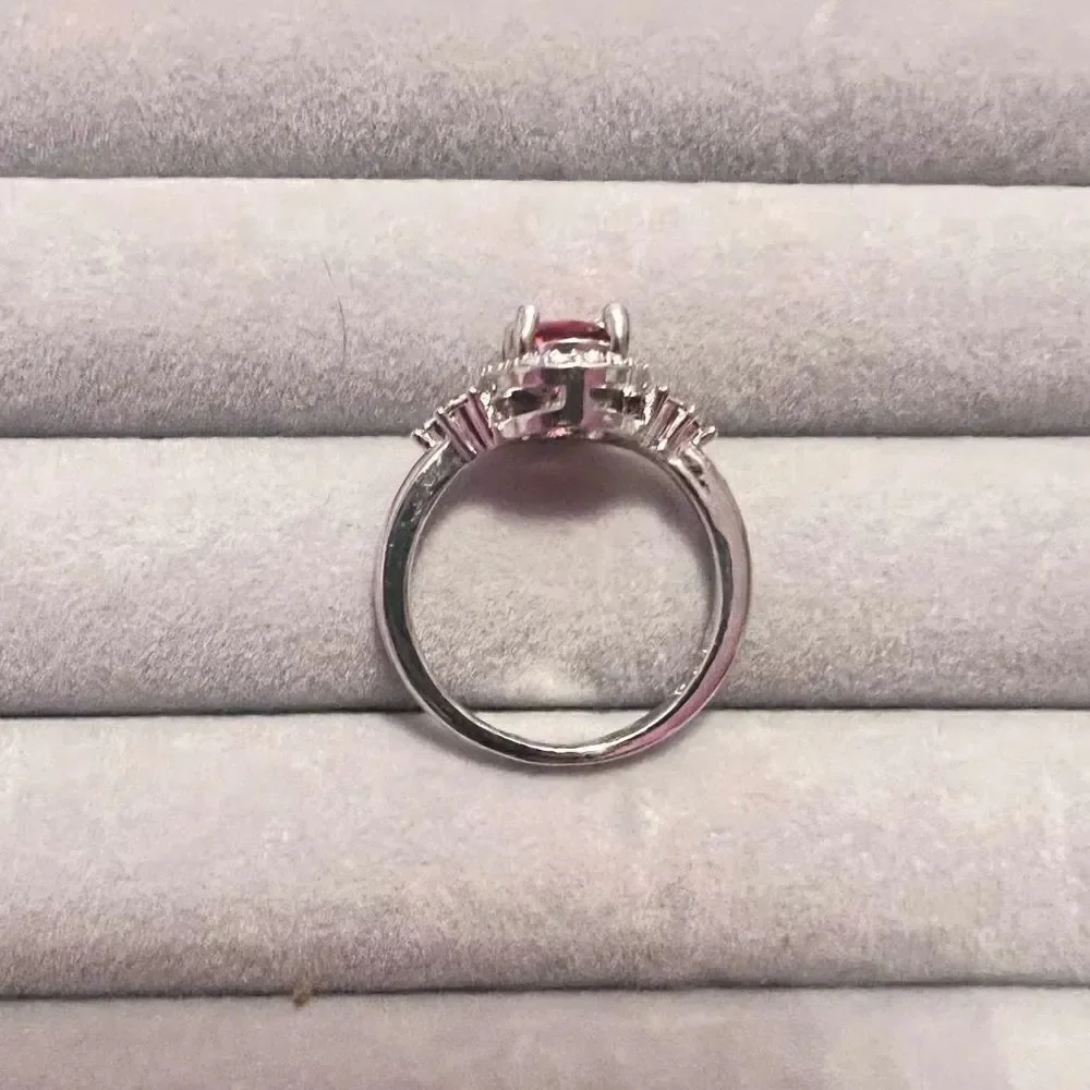 NEW Silver Tone Faux Ruby And Diamond Crystal Ring